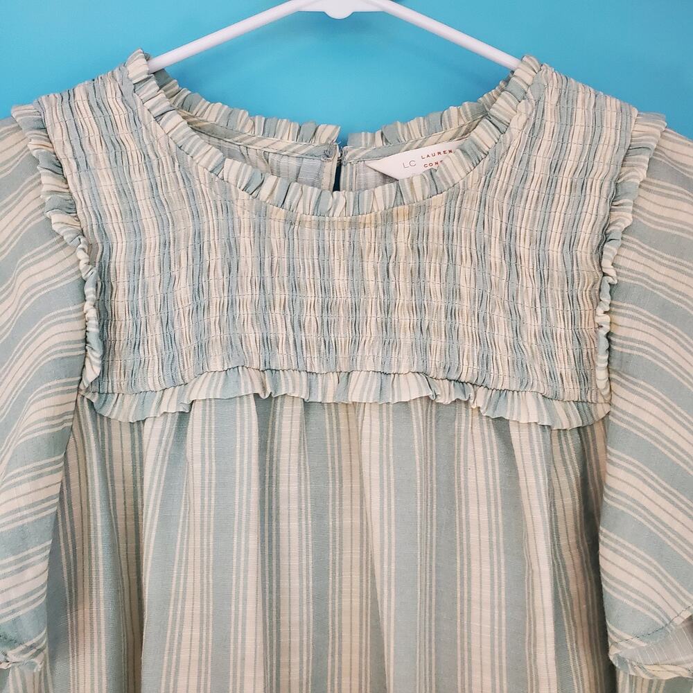 LC Lauren Conrad Blouse Size Small Striped Elastic Top Ruffled Trim - Picture 2 of 6